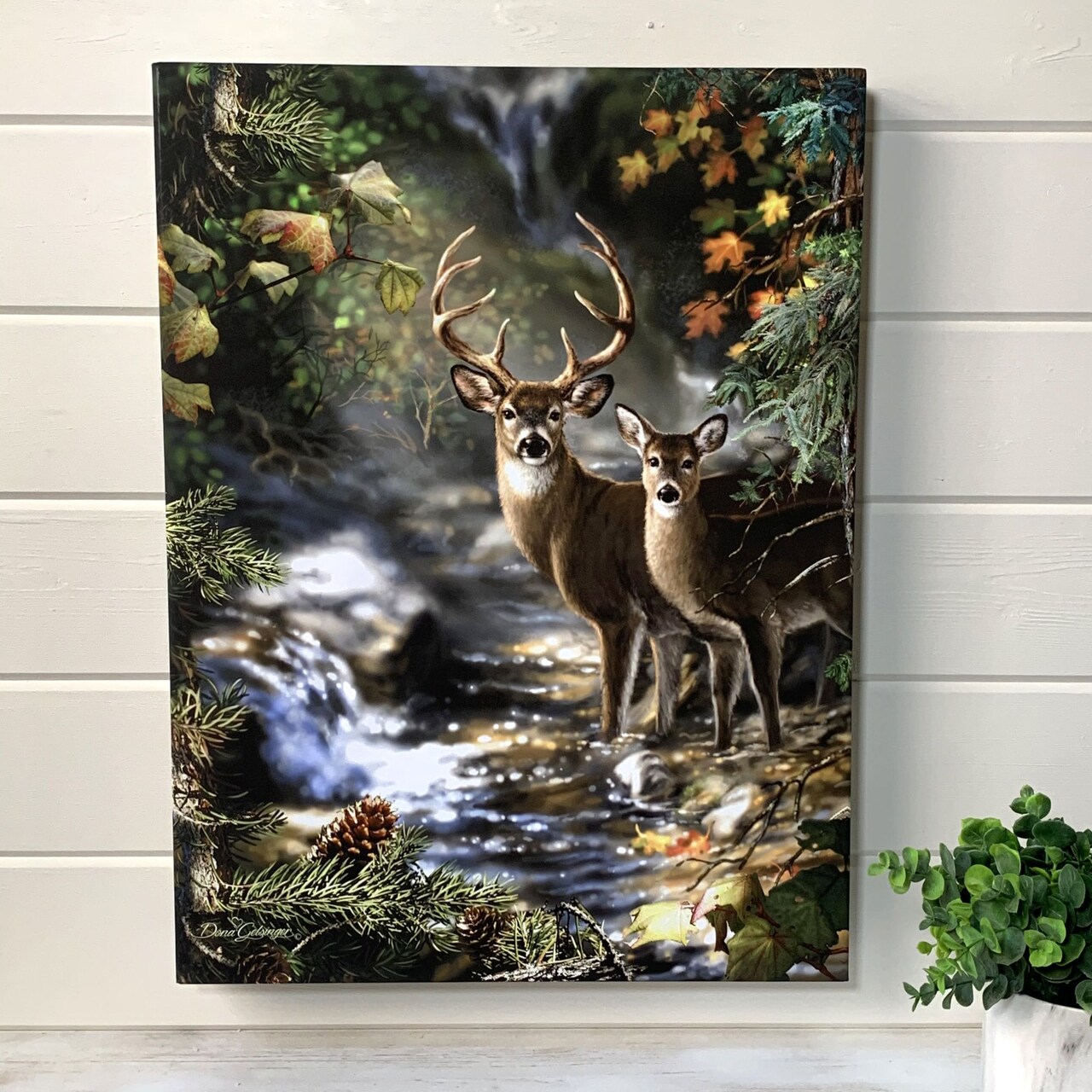Glow Decor Green and Brown Deer Creek LED Backlit Rectangular Wall Art with Remote Control 24